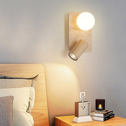 Travertine Glass Square Oval Globe 2-Light Wall Sconce Lamp