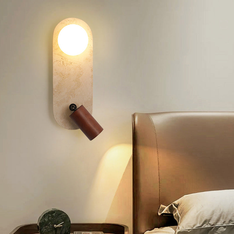 Travertine Glass Square Oval Globe 2-Light Wall Sconce Lamp