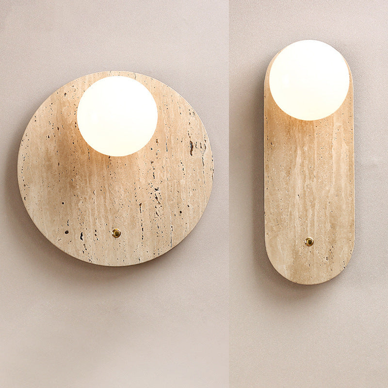 Japanese Glass Oval Round 1-Light Wall Sconce Lamp