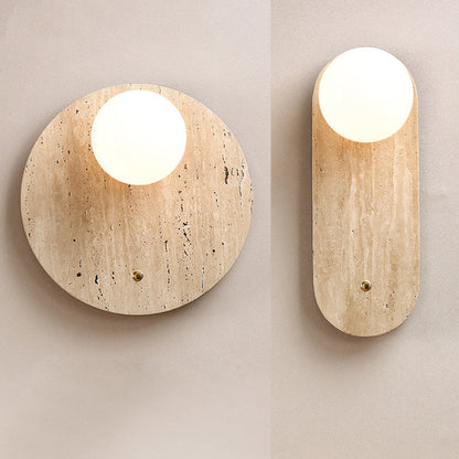 Japanese Glass Oval Round 1-Light Wall Sconce Lamp