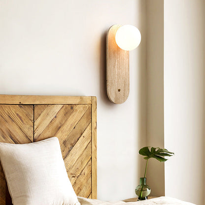 Japanese Glass Oval Round 1-Light Wall Sconce Lamp
