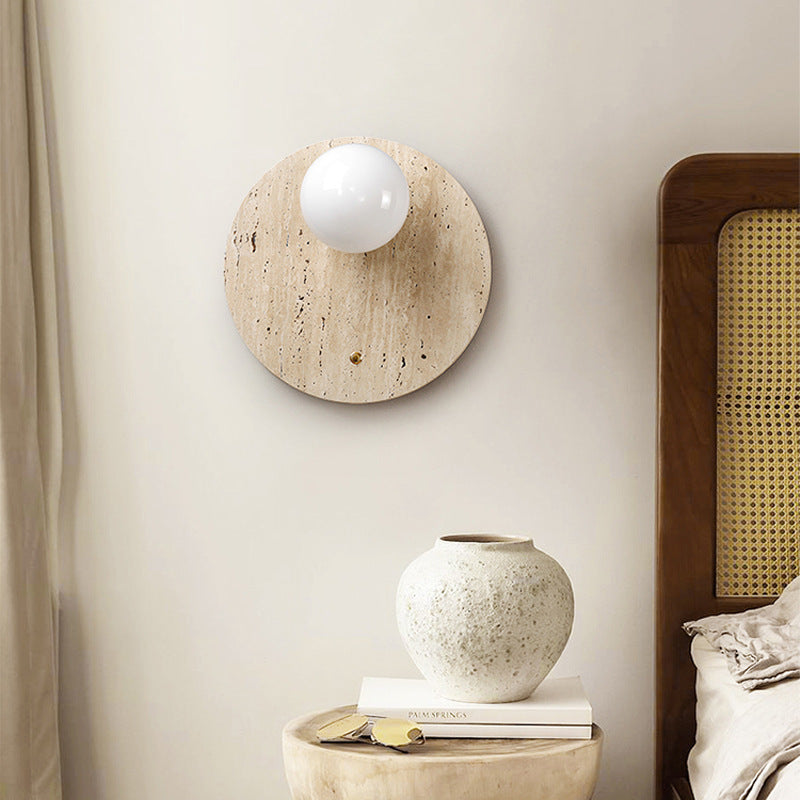 Japanese Glass Oval Round 1-Light Wall Sconce Lamp