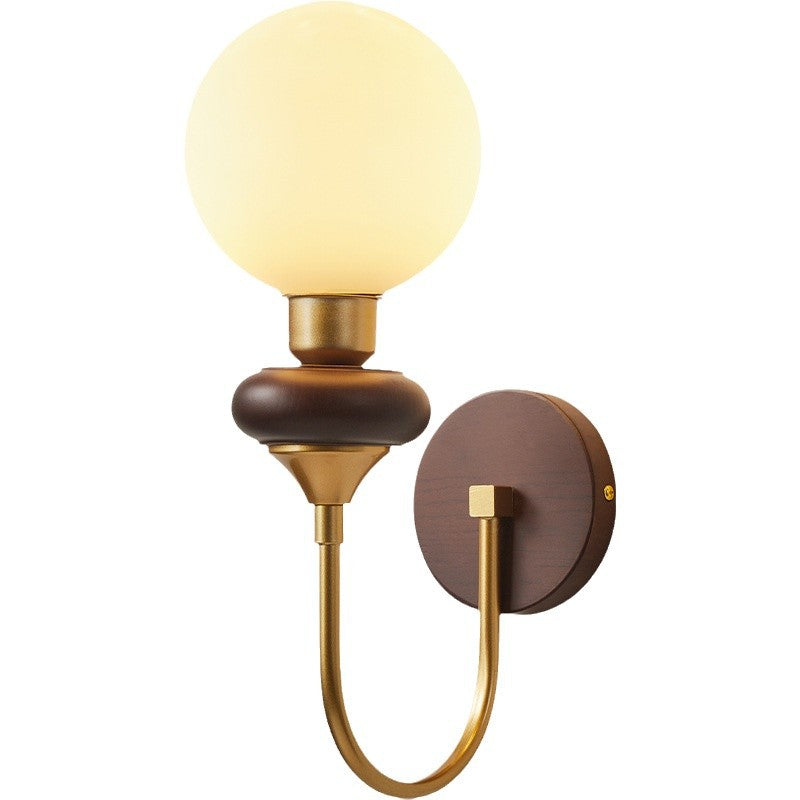 Glass Metal Wood Curved Globe 1-Light Wall Sconce Lamp