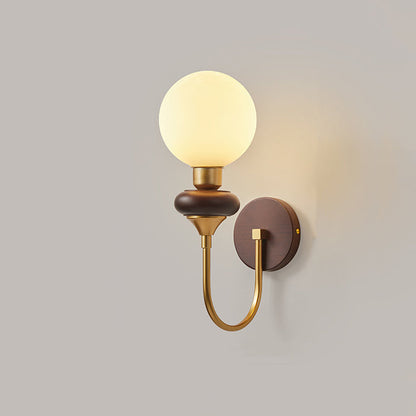 Glass Metal Wood Curved Globe 1-Light Wall Sconce Lamp