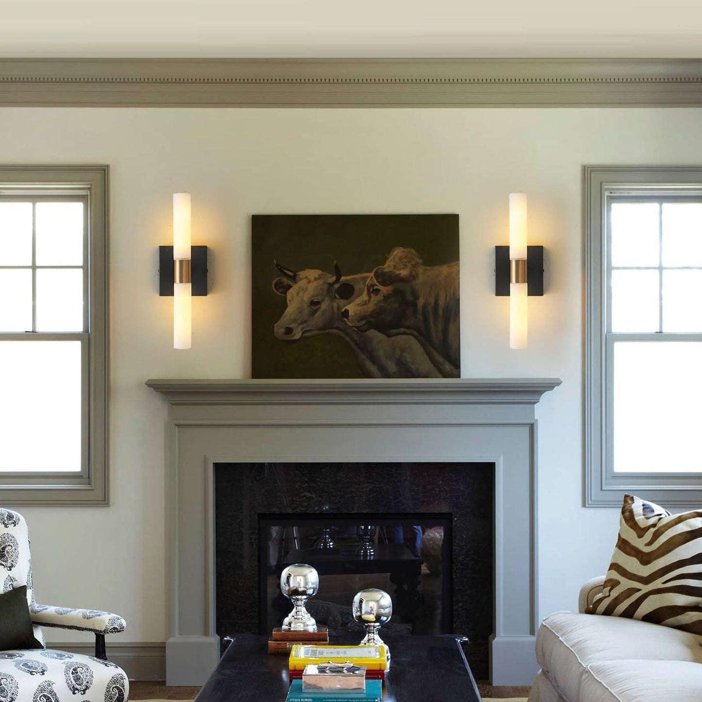 Glass Iron Cylindrical Round 2-Light Wall Sconce Lamp
