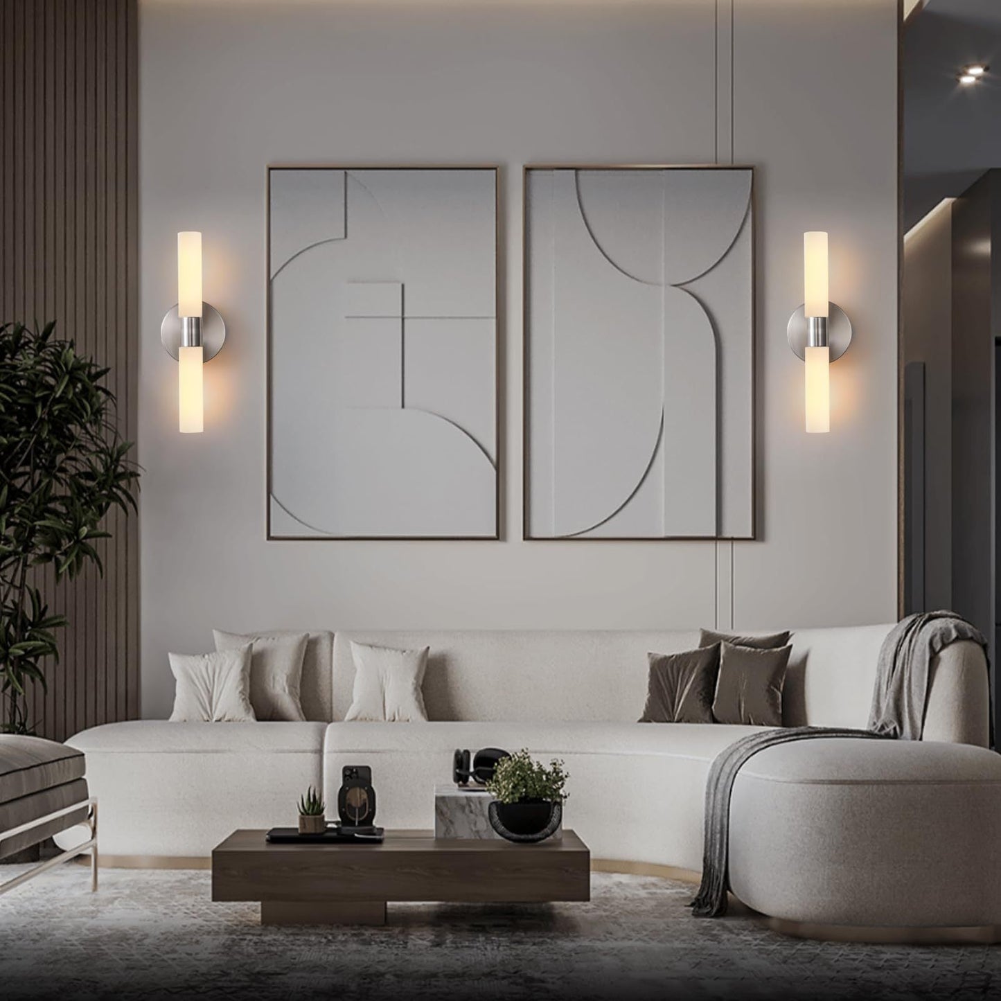 Glass Iron Cylindrical Round 2-Light Wall Sconce Lamp