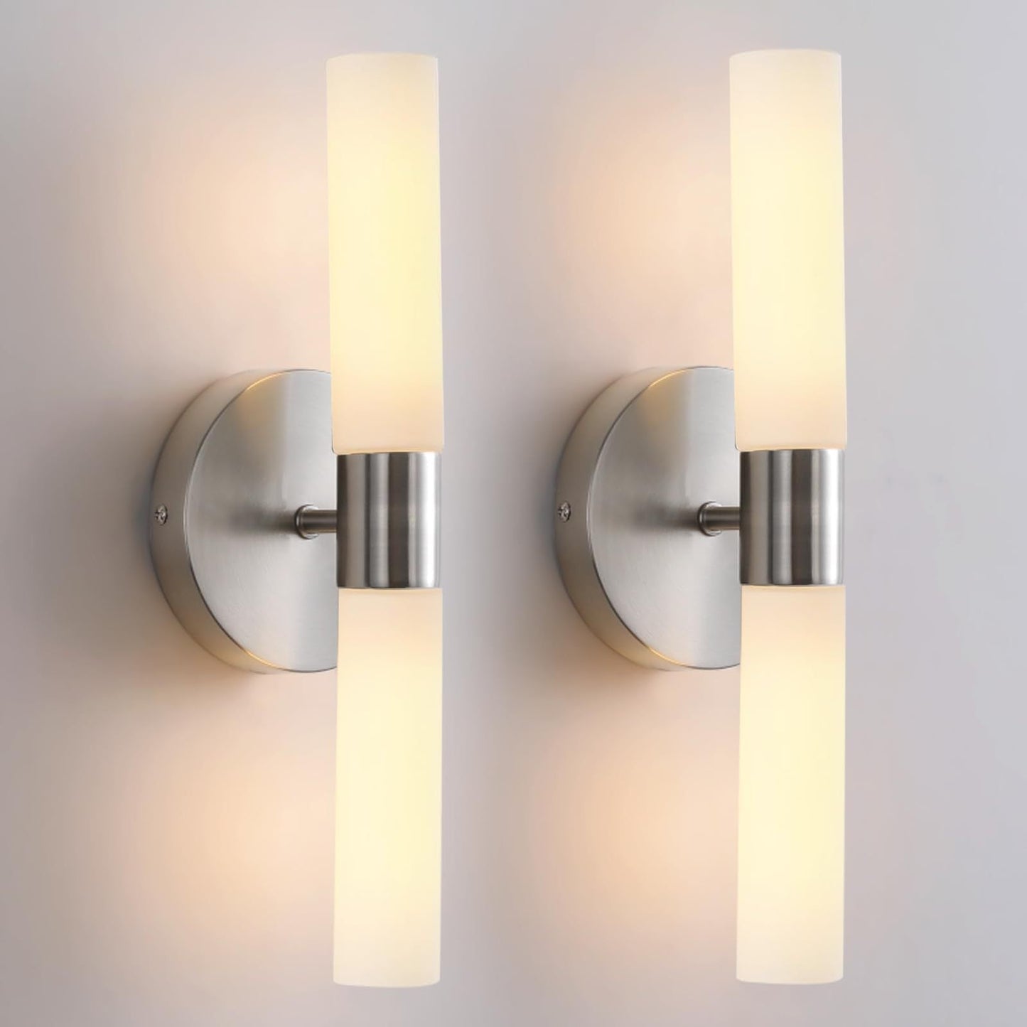 Glass Iron Cylindrical Round 2-Light Wall Sconce Lamp
