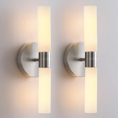 Glass Iron Cylindrical Round 2-Light Wall Sconce Lamp