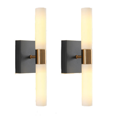 Glass Iron Cylindrical Round 2-Light Wall Sconce Lamp