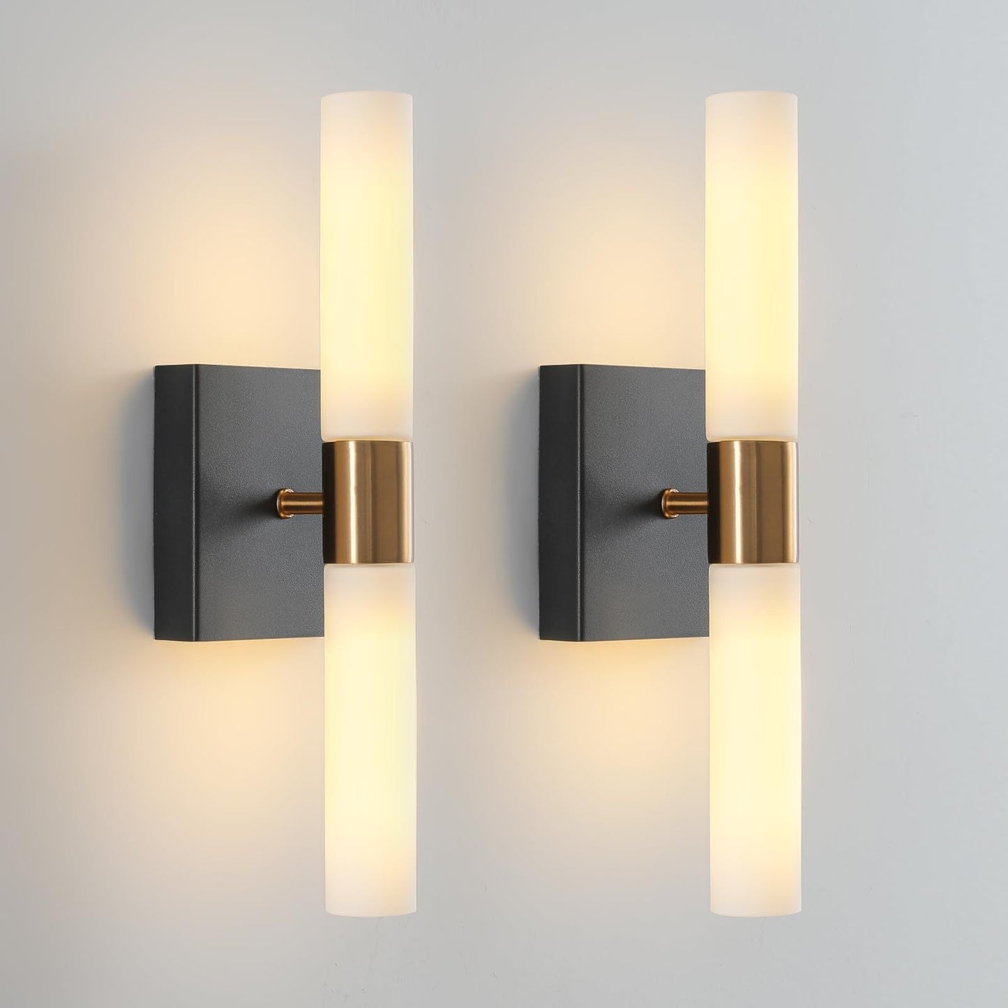 Glass Iron Cylindrical Round 2-Light Wall Sconce Lamp