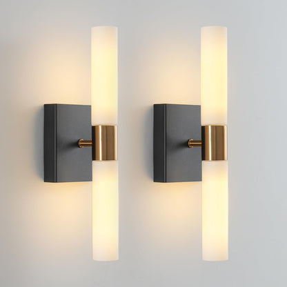 Glass Iron Cylindrical Round 2-Light Wall Sconce Lamp