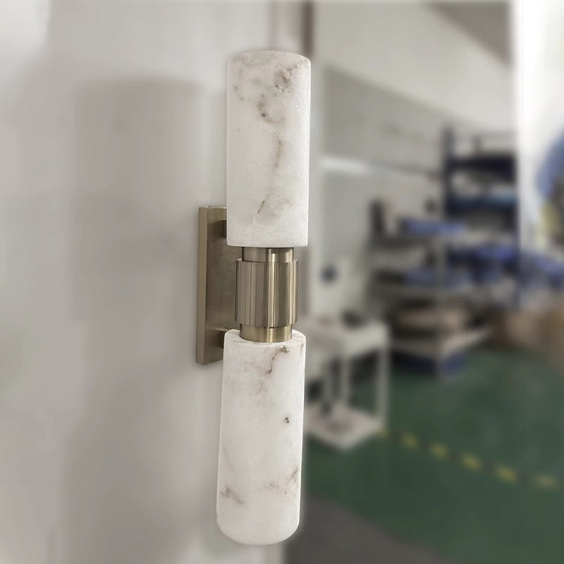 Natural & Brass Cylinder Round 2-Light Wall Sconce Lamp