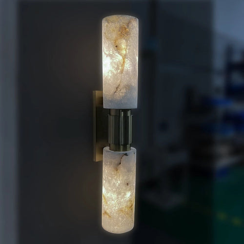 Natural & Brass Cylinder Round 2-Light Wall Sconce Lamp