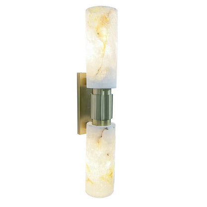Natural & Brass Cylinder Round 2-Light Wall Sconce Lamp
