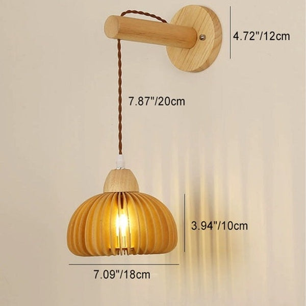 Japanese Solid Wood Hollow Round 1-Light Wall Sconce Lamp