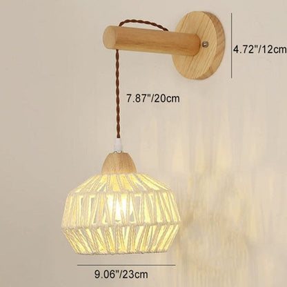 Japanese Solid Wood Hollow Round 1-Light Wall Sconce Lamp