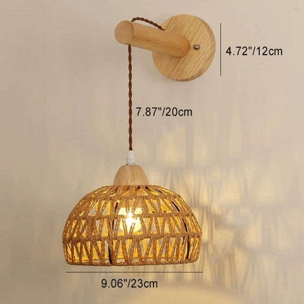 Japanese Solid Wood Hollow Round 1-Light Wall Sconce Lamp