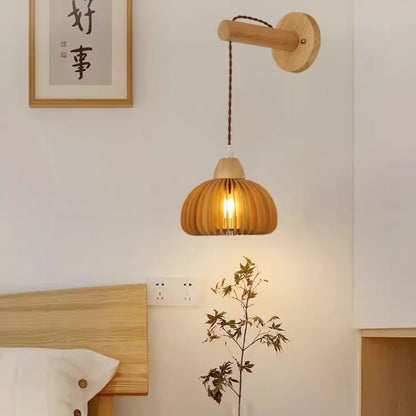 Japanese Solid Wood Hollow Round 1-Light Wall Sconce Lamp