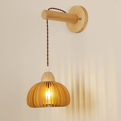 Japanese Solid Wood Hollow Round 1-Light Wall Sconce Lamp