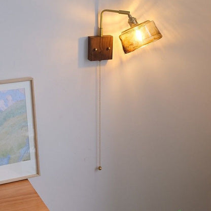 Glass Copper Wood Round Square 1-Light Wall Sconce Lamp
