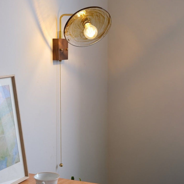 Glass Copper Wood Round Square 1-Light Wall Sconce Lamp