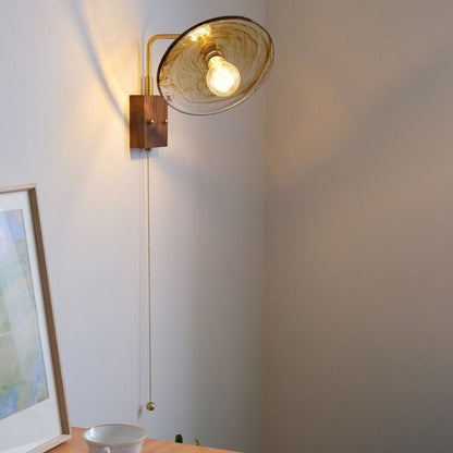 Glass Copper Wood Round Square 1-Light Wall Sconce Lamp