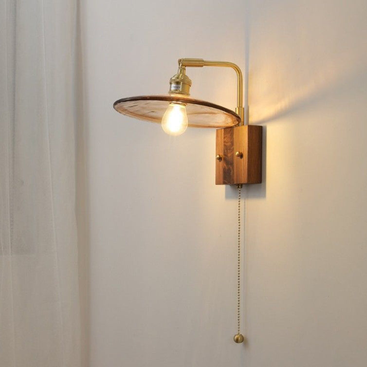 Glass Copper Wood Round Square 1-Light Wall Sconce Lamp