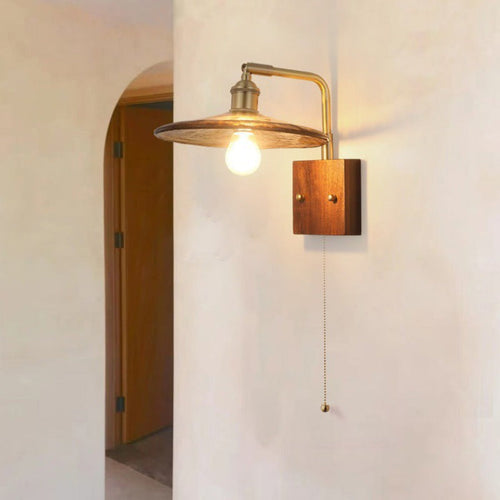 Glass Copper Wood Round Square 1-Light Wall Sconce Lamp
