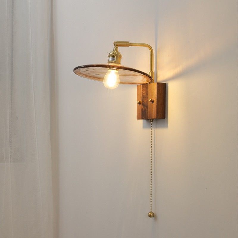 Glass Copper Wood Round Square 1-Light Wall Sconce Lamp