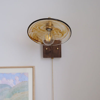 Glass Copper Wood Round Square 1-Light Wall Sconce Lamp