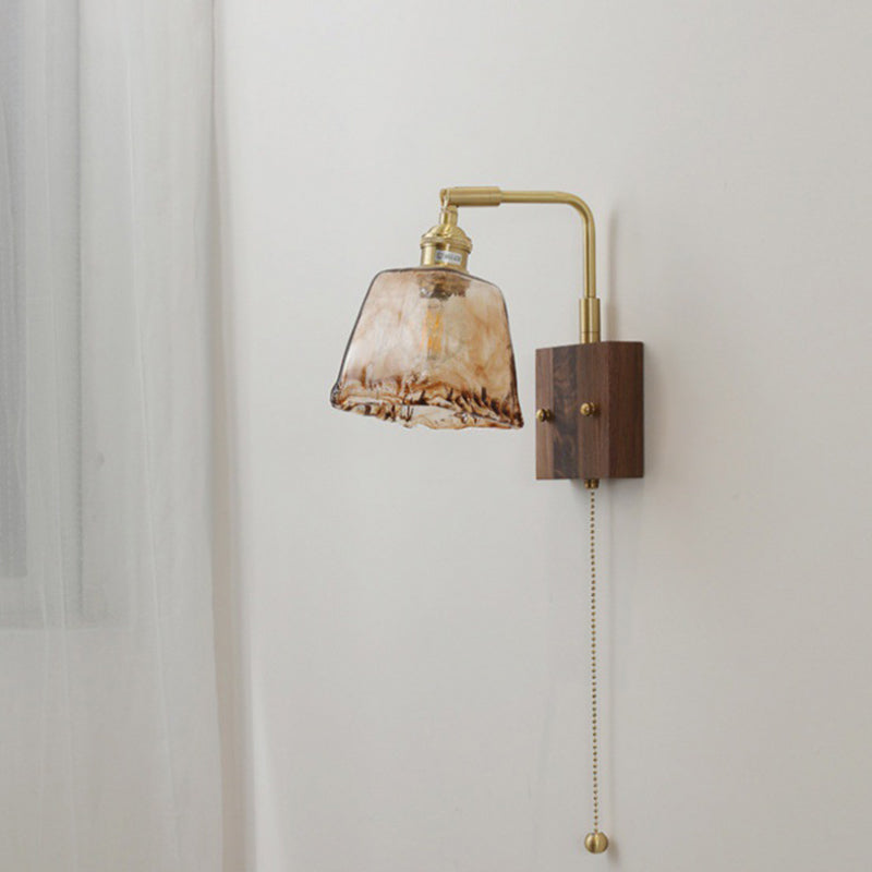 Glass Copper Wood Round Square 1-Light Wall Sconce Lamp