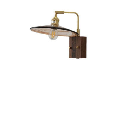 Glass Copper Wood Round Square 1-Light Wall Sconce Lamp