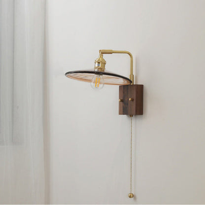 Glass Copper Wood Round Square 1-Light Wall Sconce Lamp