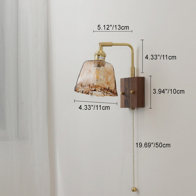Glass Copper Wood Round Square 1-Light Wall Sconce Lamp