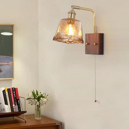 Glass Copper Wood Round Square 1-Light Wall Sconce Lamp