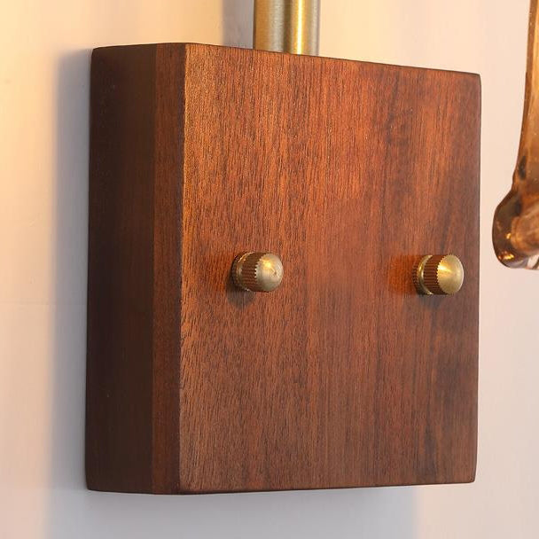 Glass Copper Wood Round Square 1-Light Wall Sconce Lamp