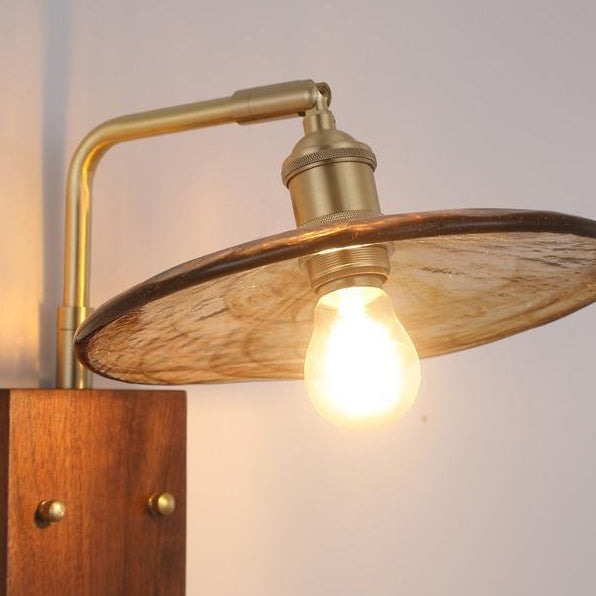 Glass Copper Wood Round Square 1-Light Wall Sconce Lamp