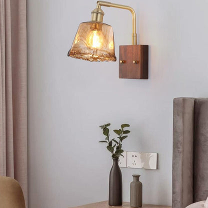 Glass Copper Wood Round Square 1-Light Wall Sconce Lamp