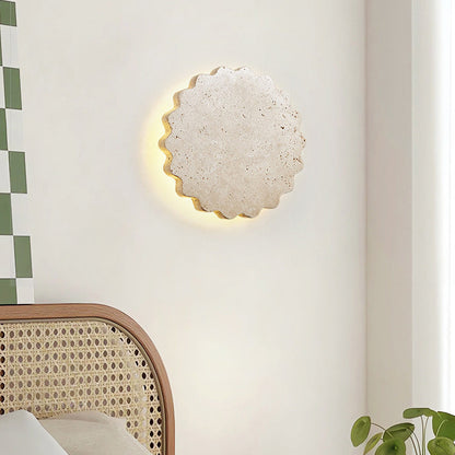 Japanese Beige Travertine Wavy Floral LED Wall Sconce Lamp