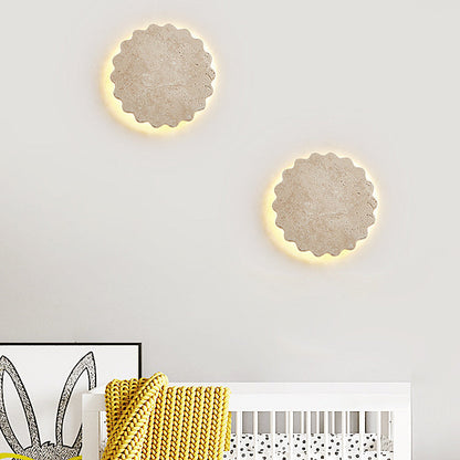 Japanese Beige Travertine Wavy Floral LED Wall Sconce Lamp