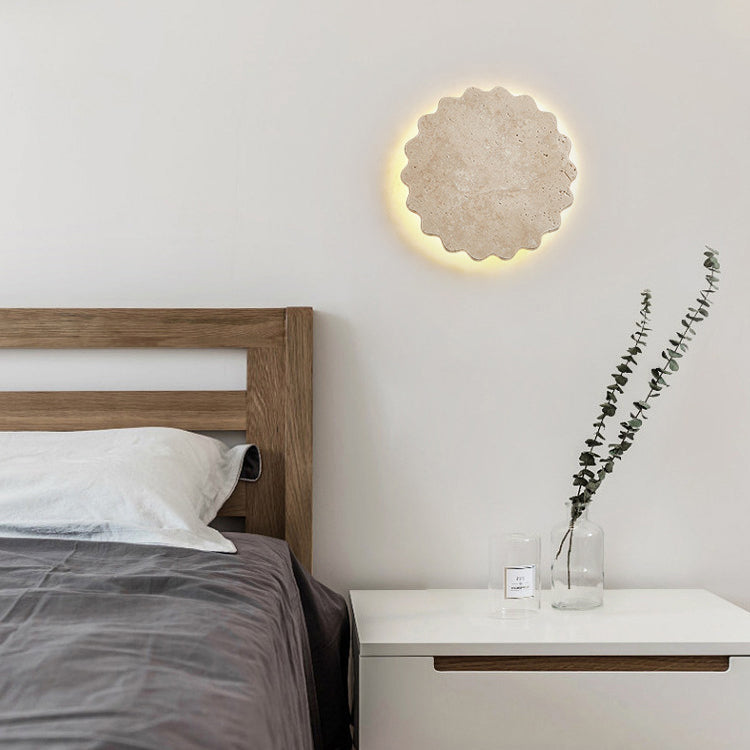 Japanese Beige Travertine Wavy Floral LED Wall Sconce Lamp