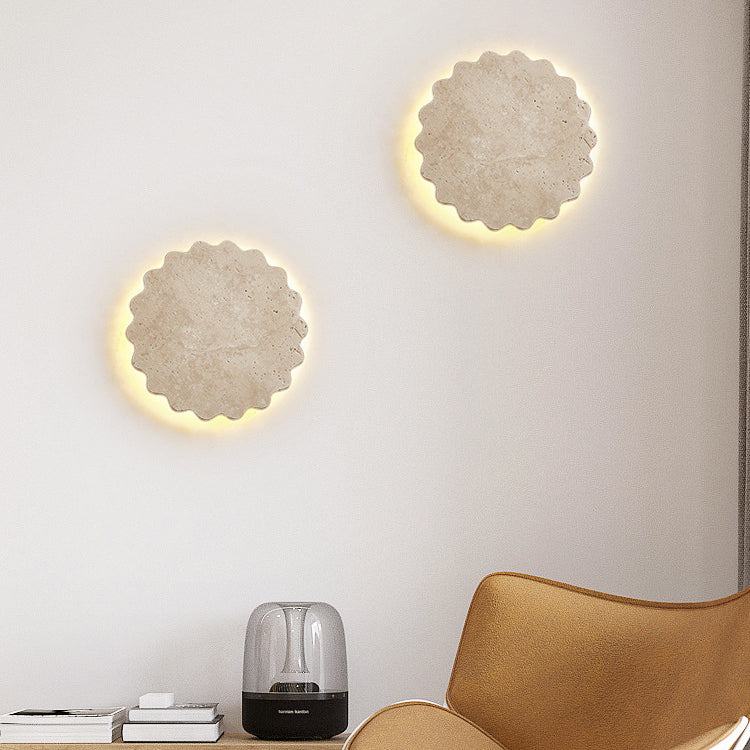 Japanese Beige Travertine Wavy Floral LED Wall Sconce Lamp