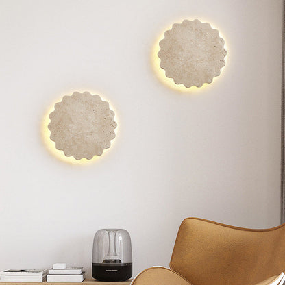 Japanese Beige Travertine Wavy Floral LED Wall Sconce Lamp