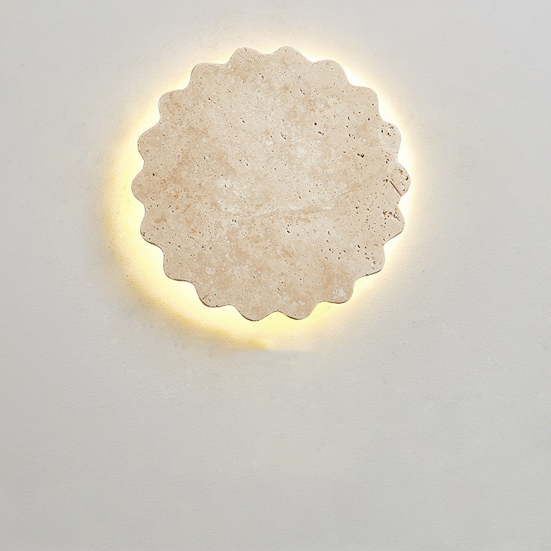 Japanese Beige Travertine Wavy Floral LED Wall Sconce Lamp