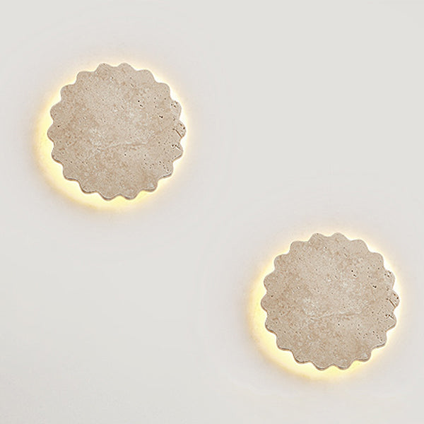 Japanese Beige Travertine Wavy Floral LED Wall Sconce Lamp