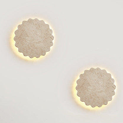 Japanese Beige Travertine Wavy Floral LED Wall Sconce Lamp