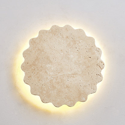 Japanese Beige Travertine Wavy Floral LED Wall Sconce Lamp