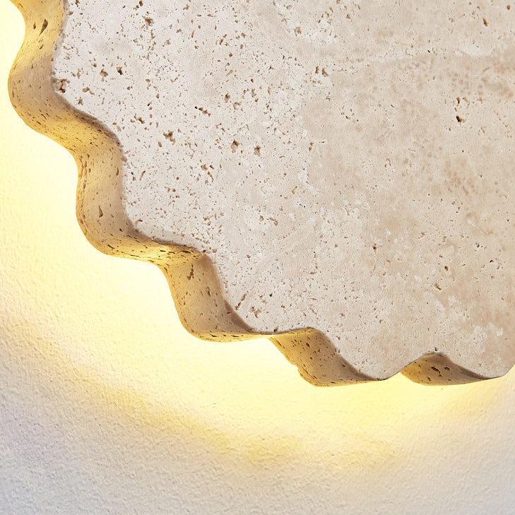 Japanese Beige Travertine Wavy Floral LED Wall Sconce Lamp