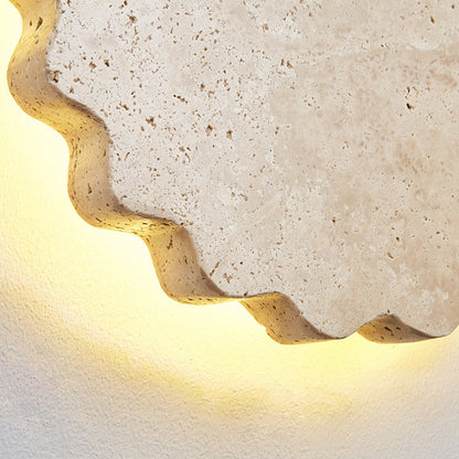 Japanese Beige Travertine Wavy Floral LED Wall Sconce Lamp