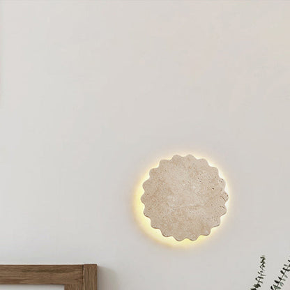 Japanese Beige Travertine Wavy Floral LED Wall Sconce Lamp